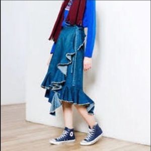 UNIQLO denim wrap skirt.